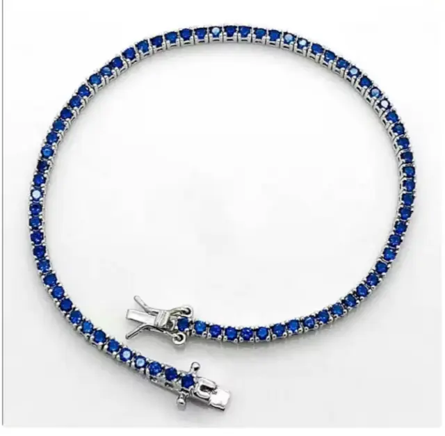 Bracelet Tennis Saphir Bleu Naturel Rond 4*4 MM Argent Sterling 925 Nickel Fr