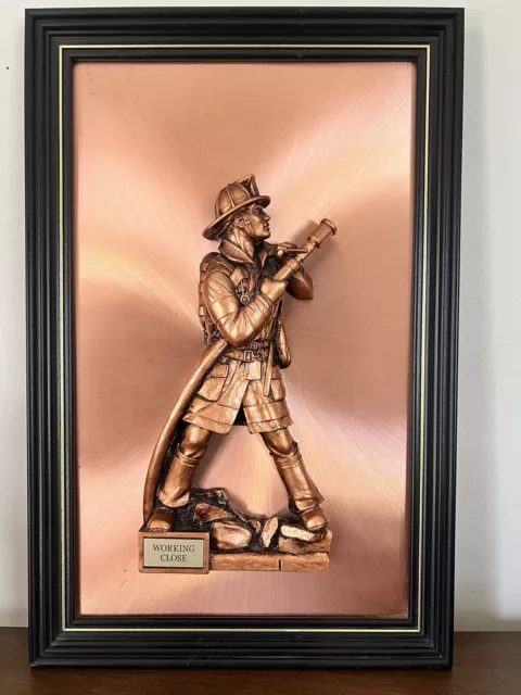 Vtg. 1981 Peter Friedling Working Close American Fireman 3D Art  Copper Hanging