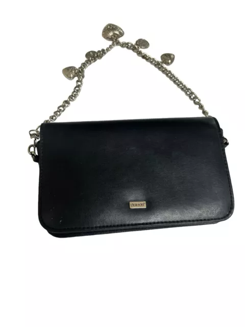 VNUC Buxton Small Black Genuine Leather Purse With Jeweled Chain