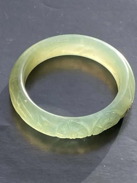Superb Chinese Hand Carved Translucent Apple Green Jade Bangle Natural Jade 51mm
