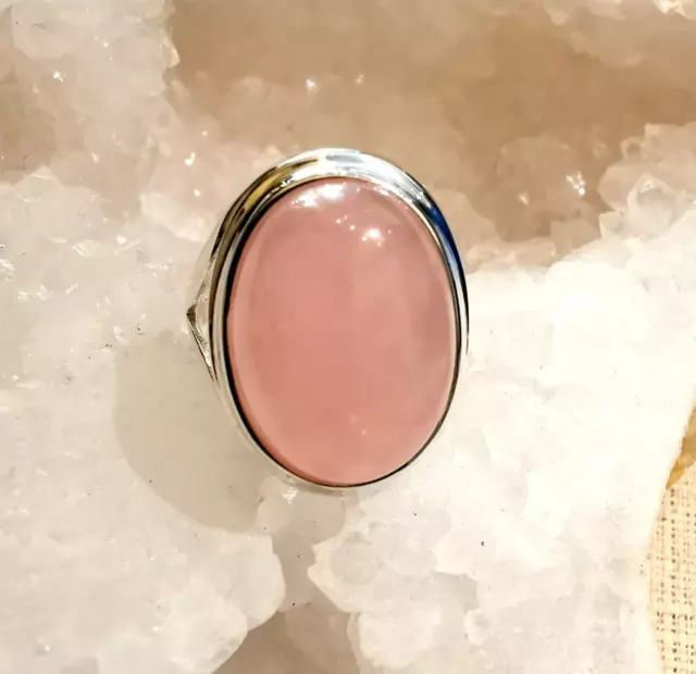 Ring mit Rosenquarz, 925er Silber , Gr. 16,5 - Rosa - Pink