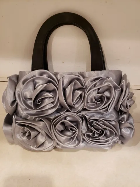 Silver Gray 3D Rosette Purse Small Flowers Cute