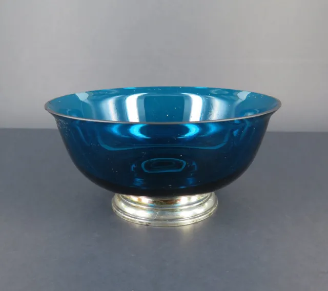 Vintage Blue Crystal Bowl on Gorham Sterling Silver Stand