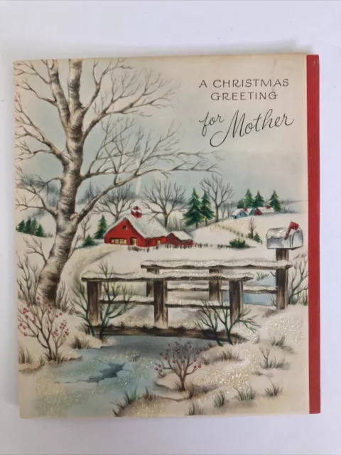 Vintage Unused Hallmark Mother Farm Scene Christmas Greeting Card 1940 1950