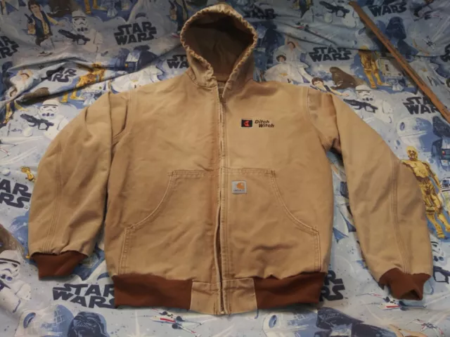 Vtg Carhartt Duck Hooded Brown Jacket Youth Size XL Ditch Witch