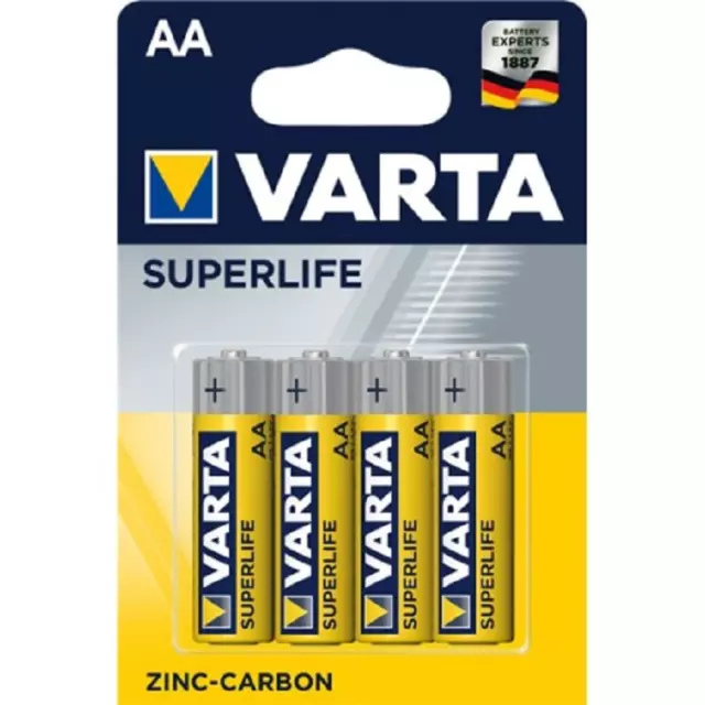 Paquete de 4 pilas mini AA Varta 1.5V Superlife carbón zinc