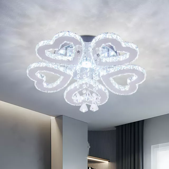 Crystal Chandelier LED 5 Ring Ceiling Light Pendant Light for Bedroom 17.3 in