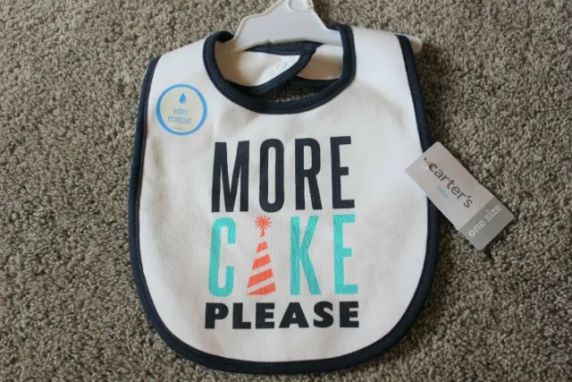 Carters Baby Boy More Cake Please Bib First Birthday Party White Navy Infant NWT