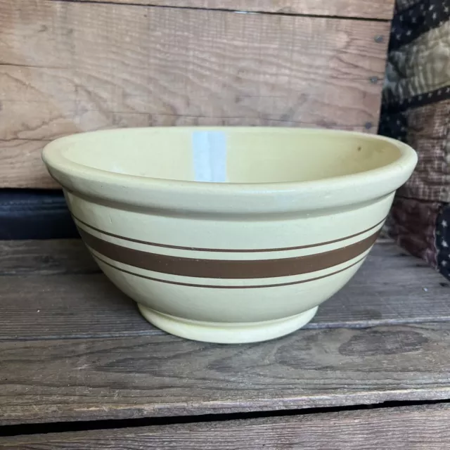 Antique Yellow Ware Mixing Bowl with Brown Stripes. 10”