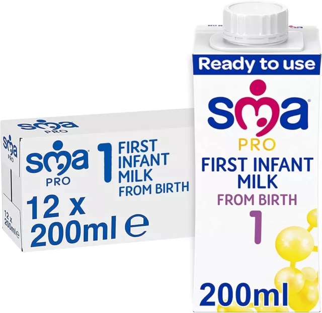 SMA Pro First Infant Baby Milk, from Birth, Ready to Use, Liquid Formula Milk,