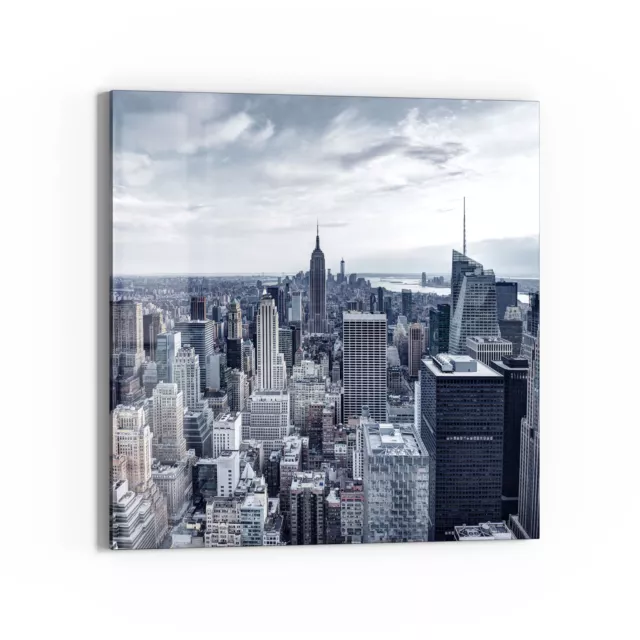 DEQORI Magnettafel Glas 'Blaue Skyline New York' beschreibbar, viele Größen