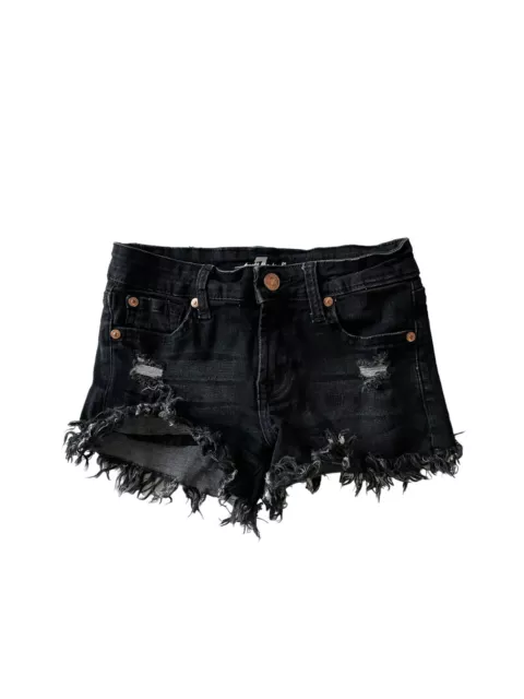 7 For All Mankind Cut Off Denim Jean Shorts Black Girls Size 8 22” Waist EUC