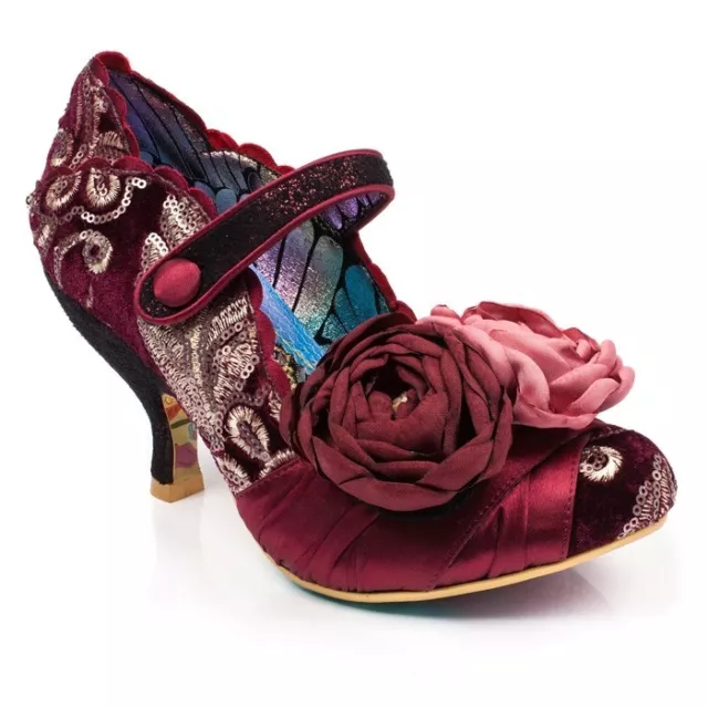 IRREGULAR CHOICE UPON THAMES Sequin Embroidered Peonies Black Shoe