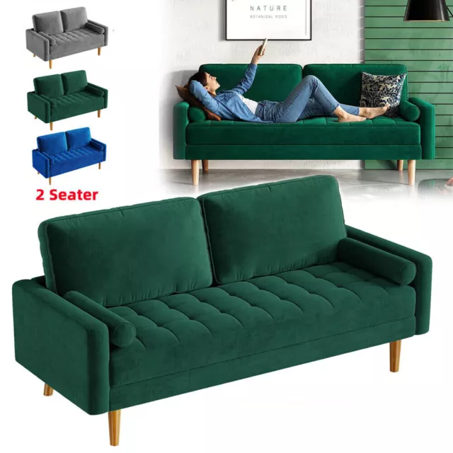 2-Sitzer Sofa Velvet Bequeme Sitzcouch mit Woodbeinen Loungesofa Relaxsofa DHL