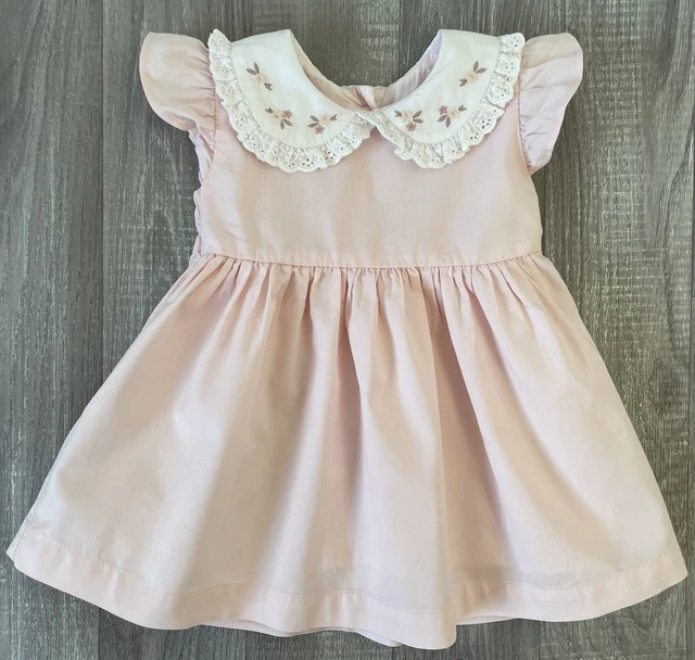 Matalan Baby Girls Pink Floral Embroidered Collar  Dress Age 3-6 Months