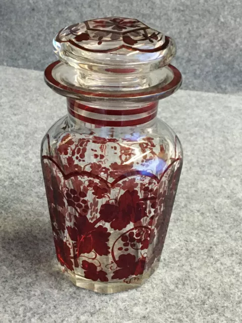 Vintage Bohemian Ruby flashed Large glass Perfume Jar/Bottle