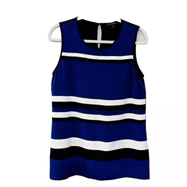 ST. JOHN S Blue White Striped Silk Sleeveless Tunic Top Retail $495 Medium
