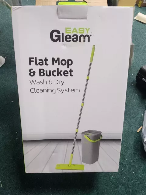 EasyGleam Mop and Bucket Set. Microfibre Flat Mop with Stainless Steel handle,