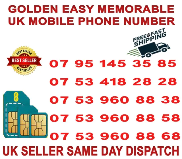 Numero Di Cellulare Vip Golden Easy Memorable Uk/Sim Platino (Rete Ee) B 68