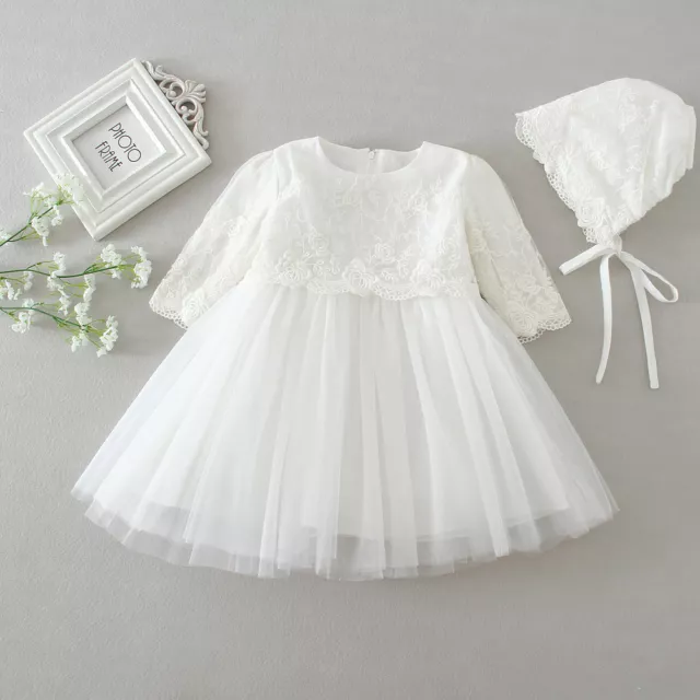 Ivory Baptism Dress Floral Lace Embroidery Dress New Born Baby Christening Gown