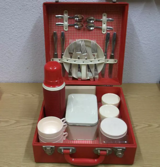 60er 70er Picknick Koffer 29tlg Oldtimer für 4 Personen  60s 70s Vintage