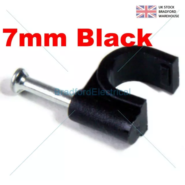 7mm BLACK ROUND COAX CABLE CLIPS RG6 CABLE sky freesat  x100