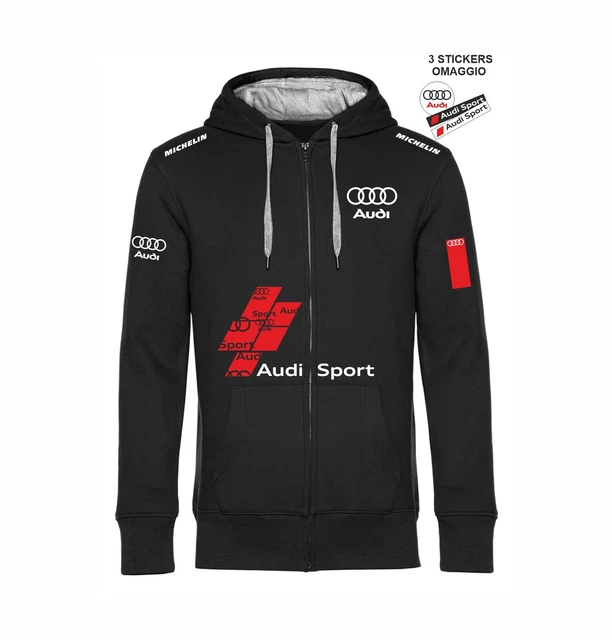 Felpa ZIP Cappuccio Audi Sport Team replica Rally scuderia+3 stickers gratis