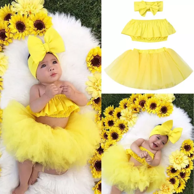 Newborn Infant Baby Girl Outfits Clothes Off Shoulder Tops+Tutu Tulle Skirt Set