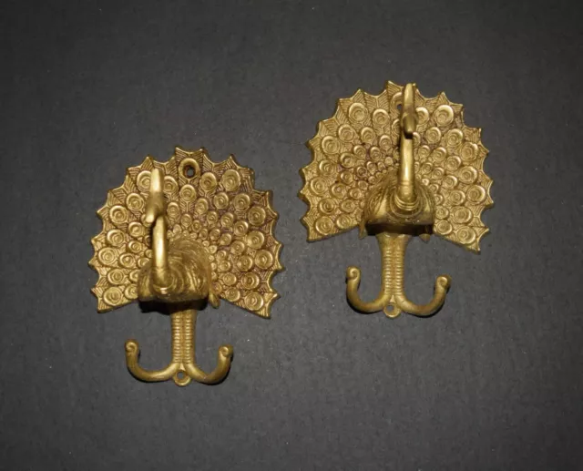 Winged Peafowl Brass Double Hook Ornate Peacock Set Curtain Tieback Holder HK279