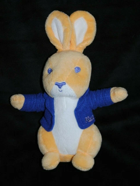 Doudou Peluche Lapin PICOT Jaune Moutarde Blanc Veste  Bleu 25 Cm Etat NEUF