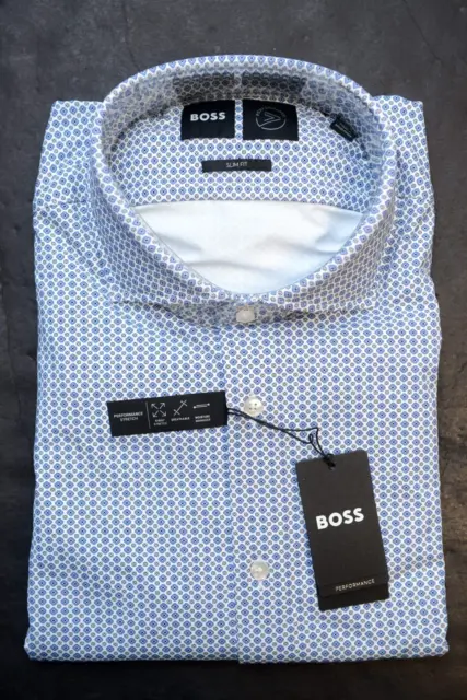 Hugo Boss Mens Hank Kent Travel Slim Fit Performance Stretch Dress Shirt 39 15.5