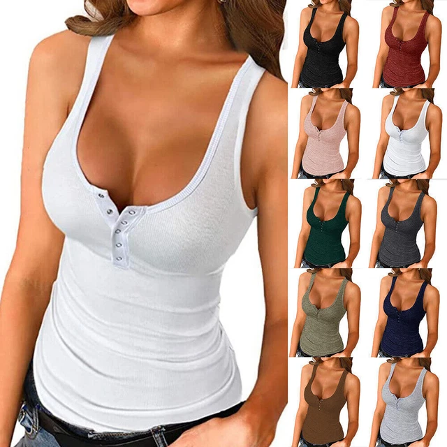 Sexy Damen Ärmellos Trägershirt Bodycon Trägertops Sommer Tank Top Weste EU