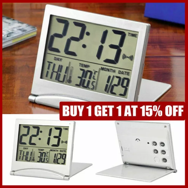 Folding LCD Digital Alarm Clock Weather Station Desk Temperature Travel Clock UK