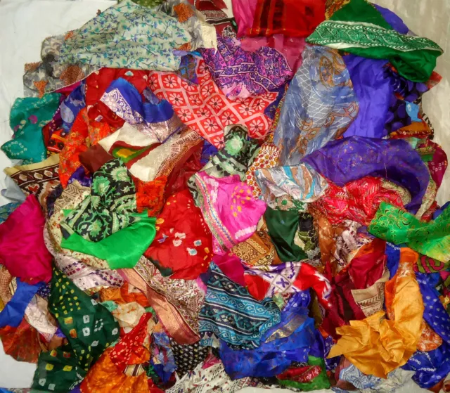 BBI TD LOT ART SILK Vintage Sari REMNANT Fabrics 100 GRAMS MIXED COLOR JOURNAL