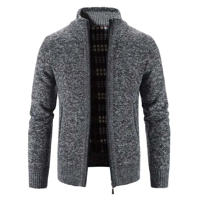 Mens Thick Fleece Fur Zip Coat Jacket Formal Plain Winter Warm Pocket Outerwear
