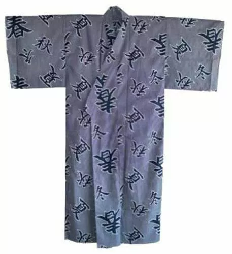 Japanese Yukata Kimono Sash Belt Robe 64" XL Cotton Four Season Kanji JAPAN MADE