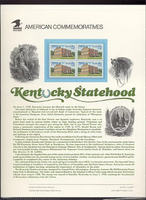 #2636 29c Kentucky Statehood USPS #387 Commemorative Stamp Panel