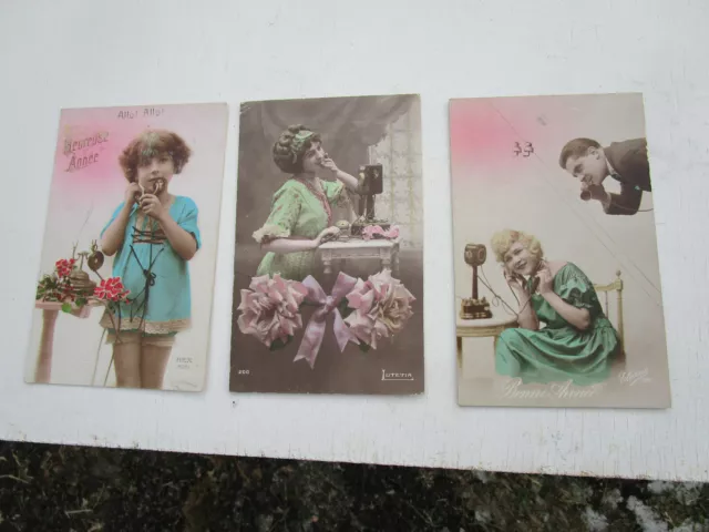 Carte postale ancienne telephone ancien CPA Old postcard LOT ( 4 )