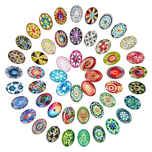 PandaHall 100pcs Oval Glas Cabochons 25x18mm Mosaik gedruckte Fliesen Mischfa...