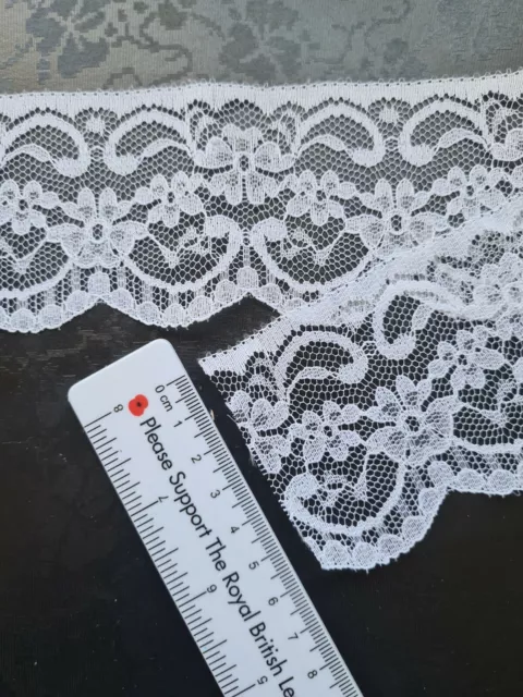 Nottingham 63 mm / 2.5" White Flat Lace Trim - sewing / craft - 1m , 5m or 10m