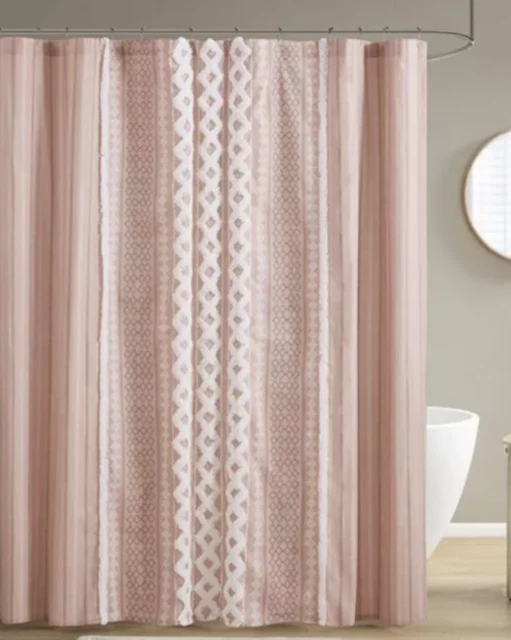 Gracie Mills Mid-Century Imani Cotton Printed Shower Curtain with Chenille 72 in