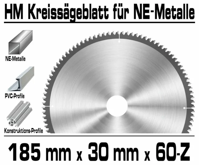 ALU Hartmetall Kreissägeblatt 185 mm x 30 x 60-Z Negativ Aluminium NE-Metall XT