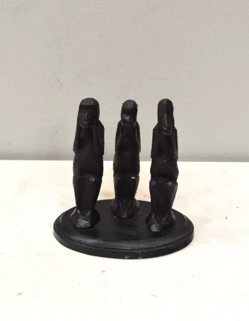 African Carved See Hear Say No Evil Ebony Monkey Figure Set