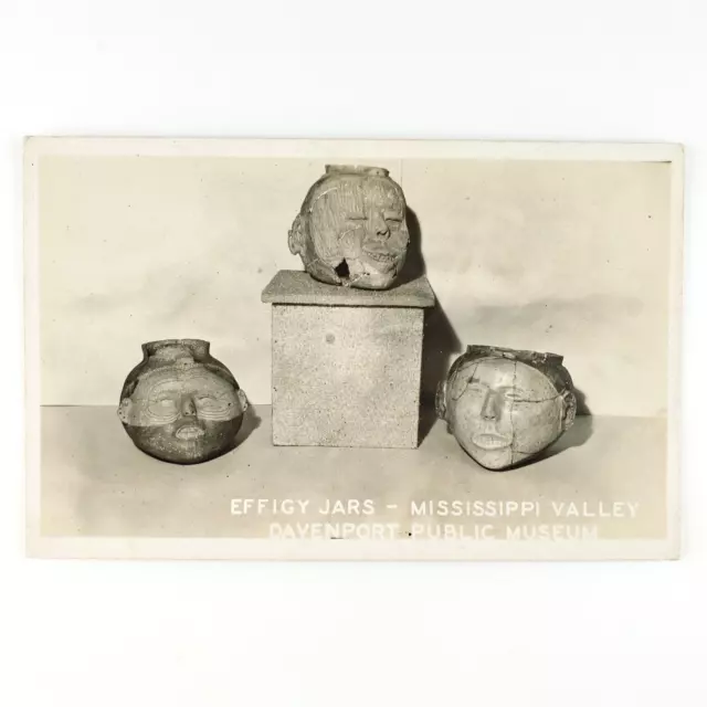 Mississippi Valley Effigy Jars RPPC Postcard 1940s Ancient Pottery Museum D1447