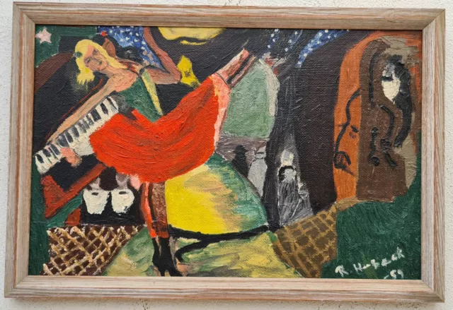 Ölgemälde mit Rahmen Malerei Oil Painting Avantgarde Stillleben Frau 1959 Jahr