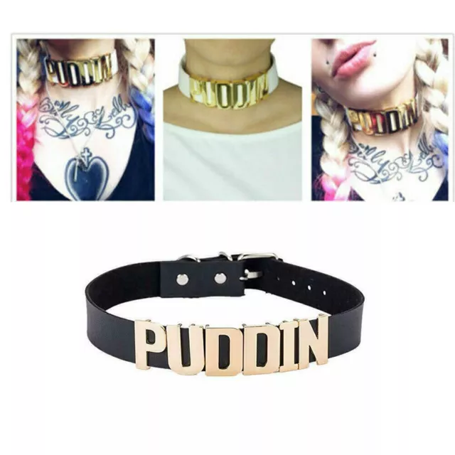 UK Necklace Suicide Squad Harley Quinn Puddin Leather Neck Collar Choker Cosplay