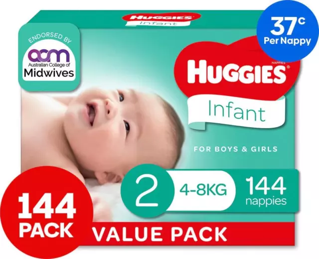 Huggies Infant Size 2 4-8kg Nappies 144pk