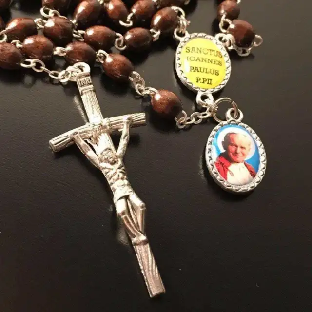 Saint JPII -St.John Paul II Pope- Canonization Rosary + Medal w/ Free Relic