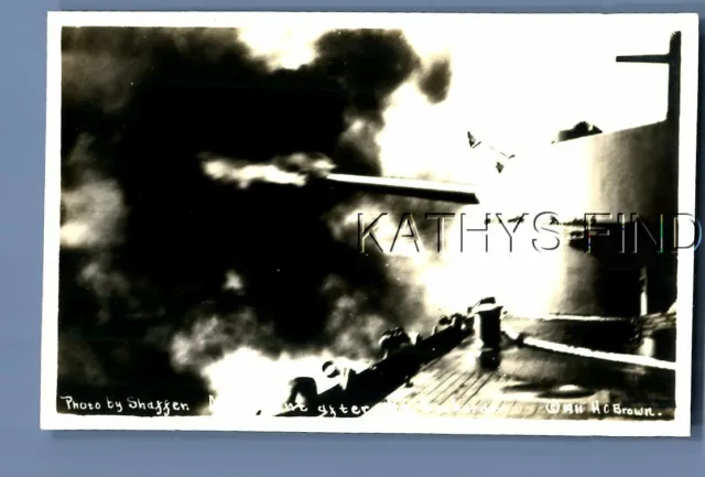 Found B&W Photo H+3404 View Of Cannon On Ship Firing