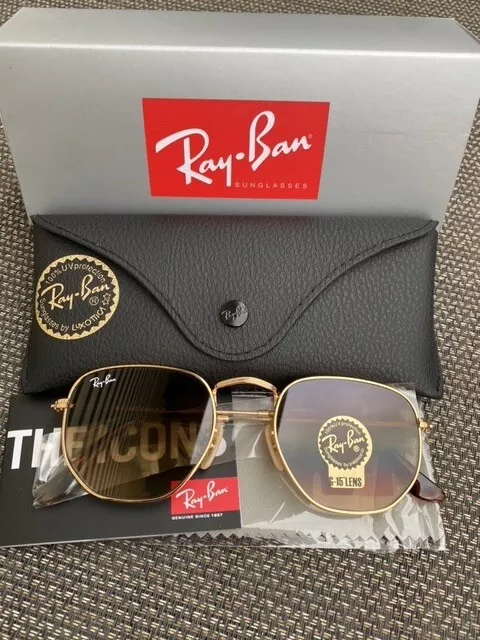 NEW RAY BAN HEXAGONAL RB3548 Gold Frame Brown 54mm Sunglasses